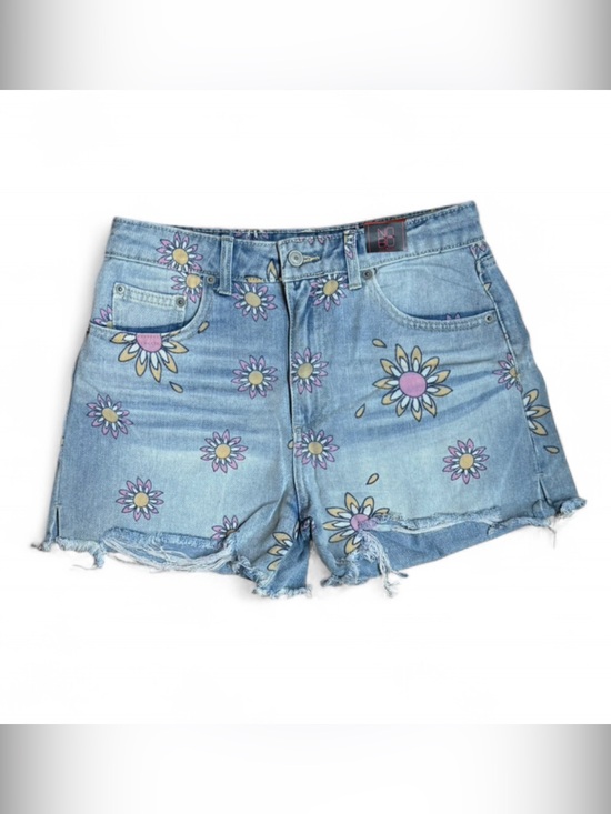 No Boundaries Pants - No Boundaries Light Blue Denim Shorts with Pink & Yellow Daisy Print